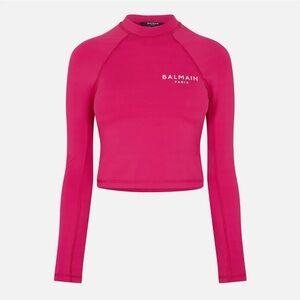 BALMAIN***Cropped Long-Sleeve Tech T-Shirt f/Barbie Collection***Small $425